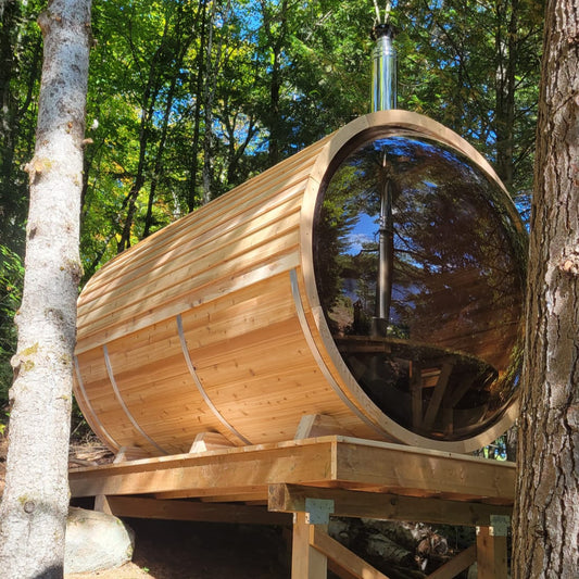 Knotty Red Cedar Panoramic Barrel Sauna